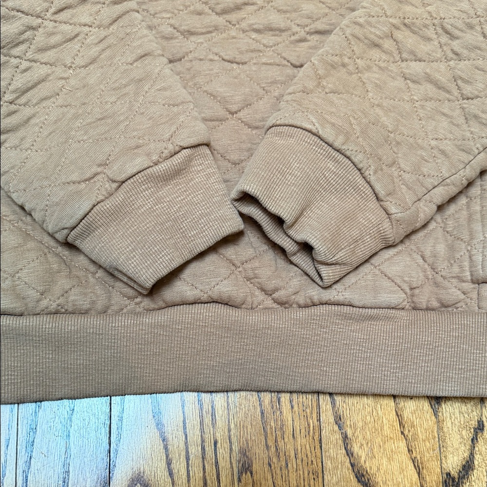 Frank & Oak sz L Tan Quilted 1/4 snap sweatshirt contrast retro Farm Chore - Picture 13 of 13